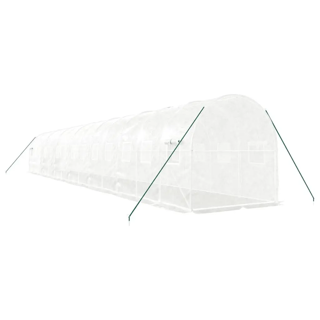 Greenhouse White Steel Frame 14x2x2m UV Resistant Cover Zippered Roll-Up Door