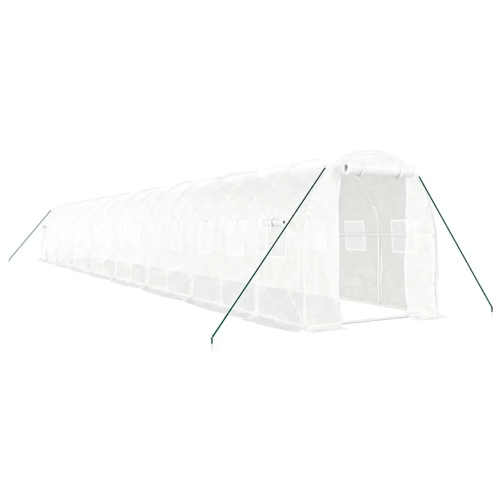 Greenhouse White 16x2x2m Steel Frame PE Cover Zippered Roll-Up Door 32m² Garden Plant House