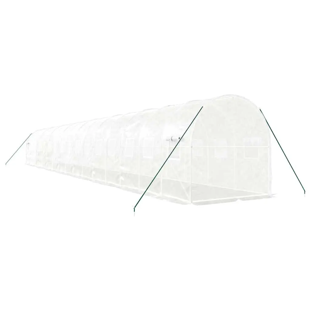 Greenhouse White 16x2x2m Steel Frame PE Cover Zippered Roll-Up Door 32m² Garden Plant House