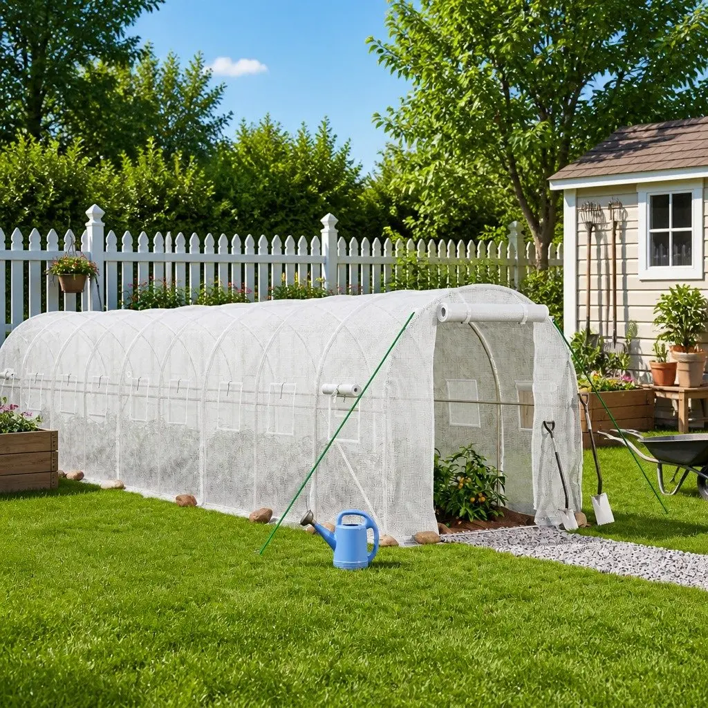 Greenhouse White 22x2x2 m Steel Frame UV Resistant Weather Resistant Polyethylene Cover