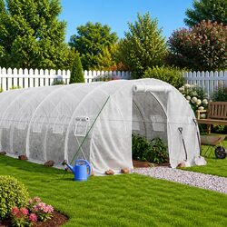 Greenhouse 14x3x2m Steel Frame PE Cover 42m² Garden Plant House White
