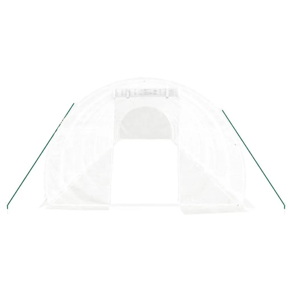 Greenhouse White 14x3x2m Steel Frame PE Cover Durable Weather Resistant Garden Plant House
