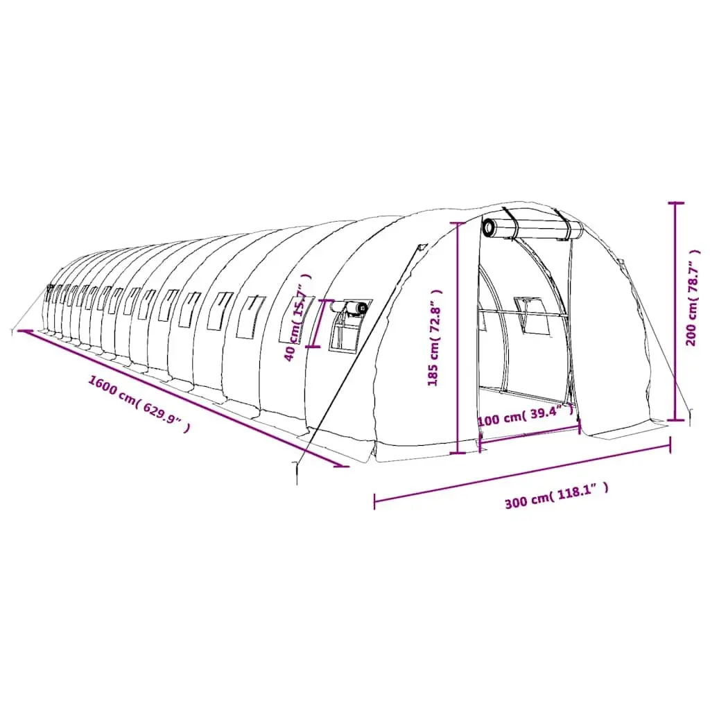 Greenhouse White 16x3x2m Steel Frame Durable PE Cover Plant Garden Protection