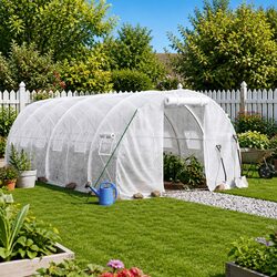 Greenhouse 66m² Steel Frame White 22x3x2m Roll-up Door Mesh Windows Garden