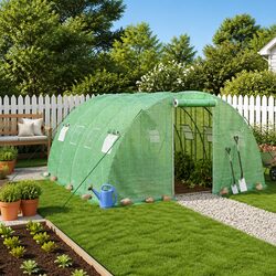 Greenhouse 4x4x2m 16 m² Steel Frame PE Cover Garden Plant House Green