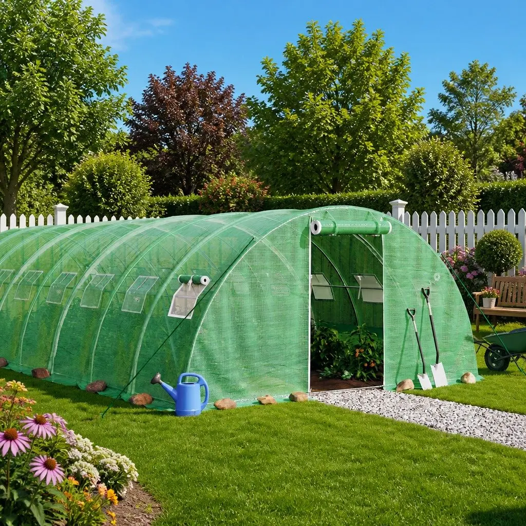 Greenhouse Green 6x4x2m Steel Frame PE Cover Roll-up Door
