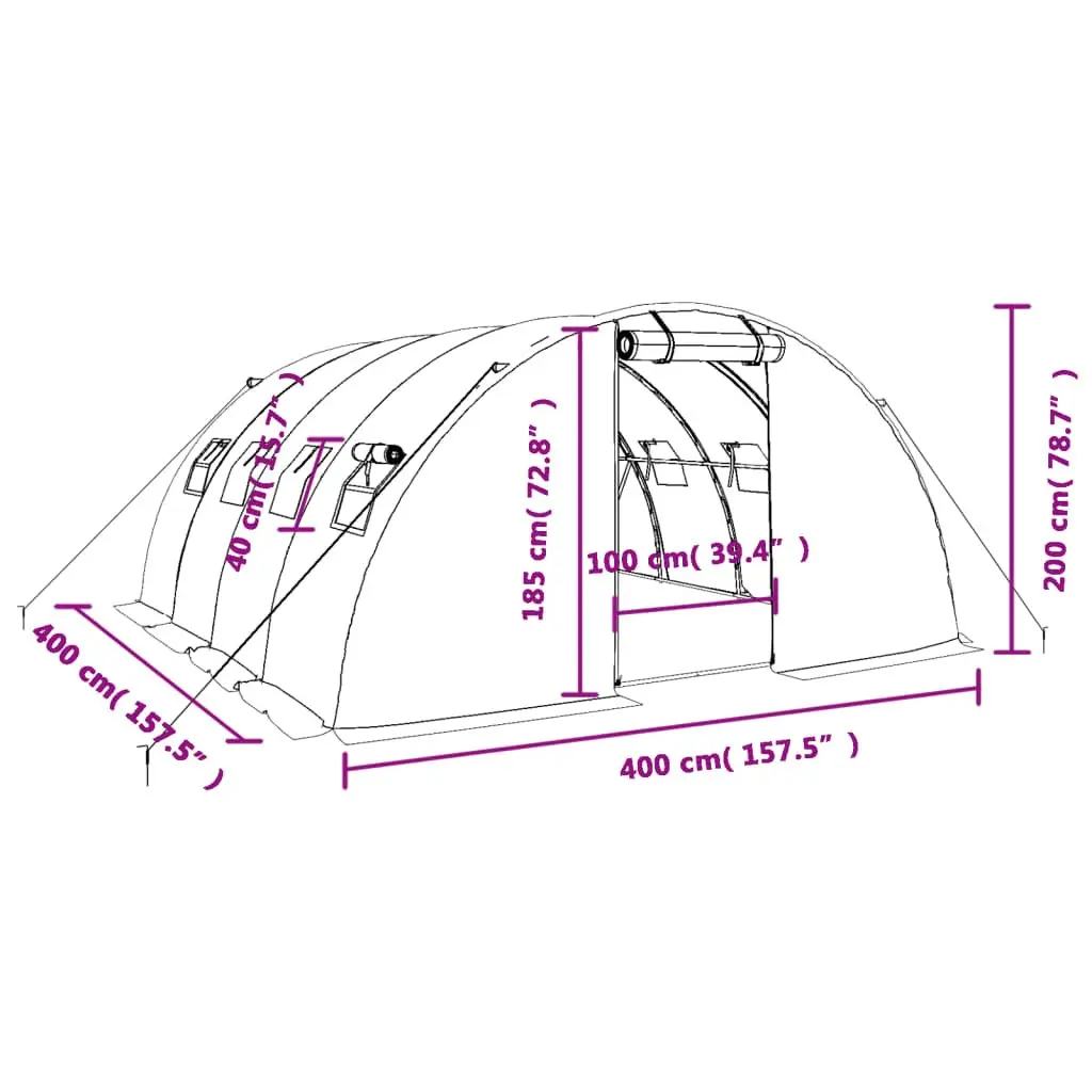 Greenhouse White 4x4x2m Steel Frame PE Cover UV Resistant Weather Resistant Garden Plant House