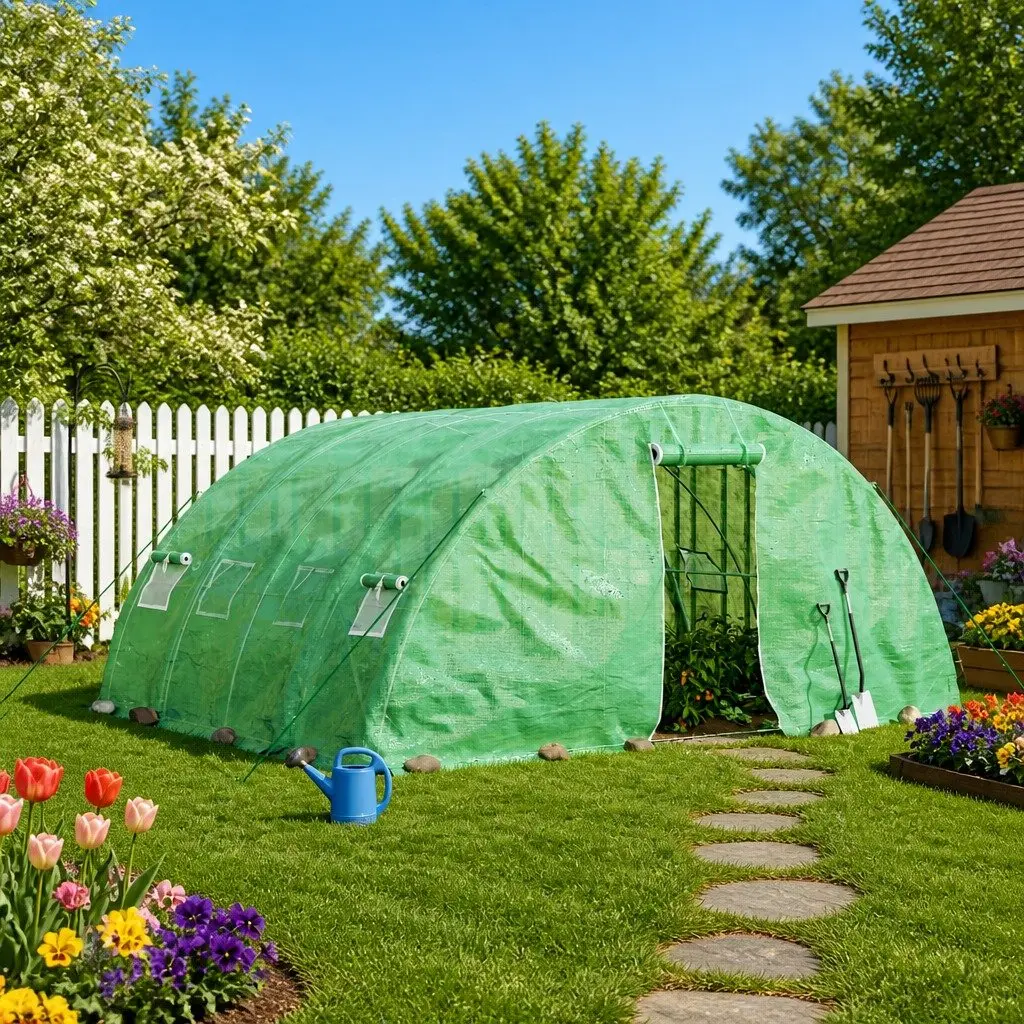 Greenhouse Green 5x4x2.3m Steel Frame PE Cover Roll-up Door