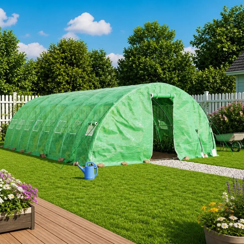 Greenhouse Green 6x5x2.3m PE Cover Steel Frame Durable Weather Resistant Gardening