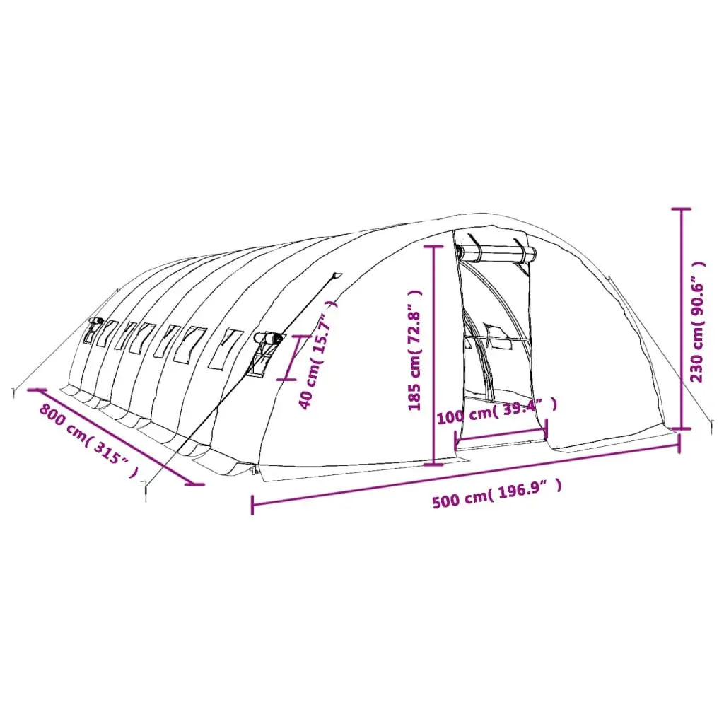 Greenhouse White 8x5x2.3 m Steel Frame Portable UV-resistant Weather-resistant