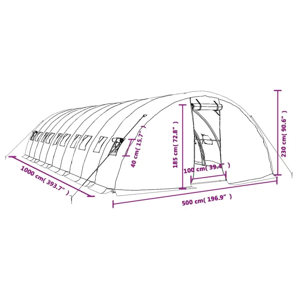 Greenhouse White 10x5x2.3m Steel Frame PE Cover Durable Weather Resistant Garden Plant House
