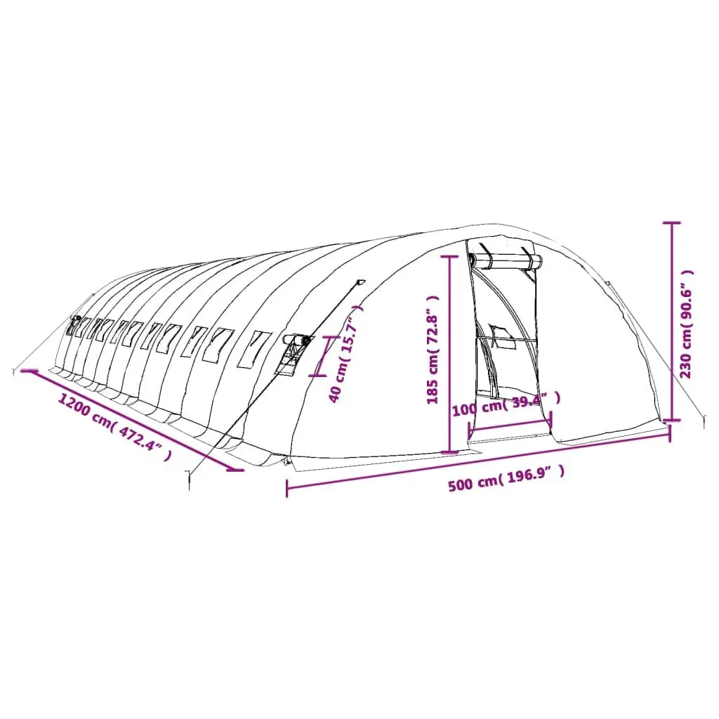 Greenhouse White 12x5x2.3m Steel Frame PE Cover Durable Outdoor Plant House