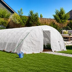 Greenhouse 70m² White Steel Frame 14x5x2.3m Garden Plant House Roll-up Door