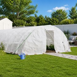 Compact Greenhouse with White Steel Frame for Gardening