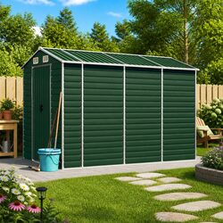 Garden Shed Green 191x300x198 cm Outdoor Storage Metal Tool House