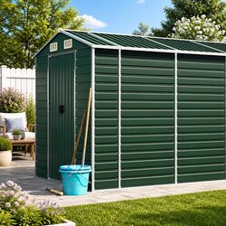 Compact Garden Shed 191x640x198 cm in Green Steel