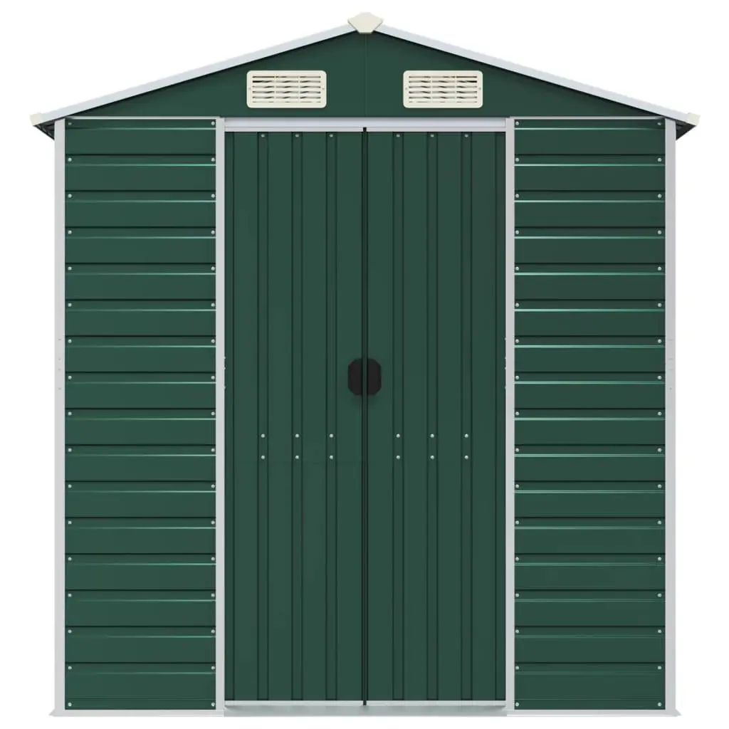 Galvanised Steel Garden Shed Green 191x198x810 cm Outdoor Tool Storage with Ventilation and Sloping Roof