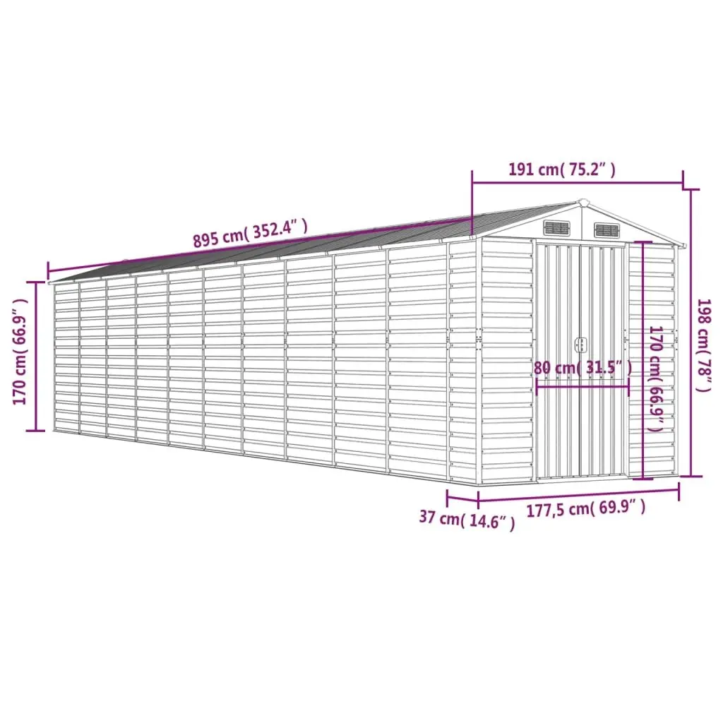 Garden Shed Green Galvanised Steel Outdoor Storage Box with Air Vents and Sloping Roof