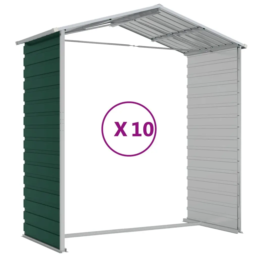 Garden Shed Green Galvanised Steel Outdoor Storage Box with Air Vents and Sloping Roof