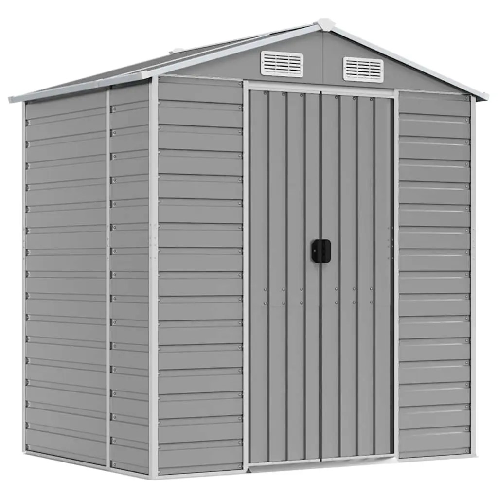 Garden Shed Galvanised Steel Grey 191x130x198cm Outdoor Tool Storage with Air Vents and Sloping Roof