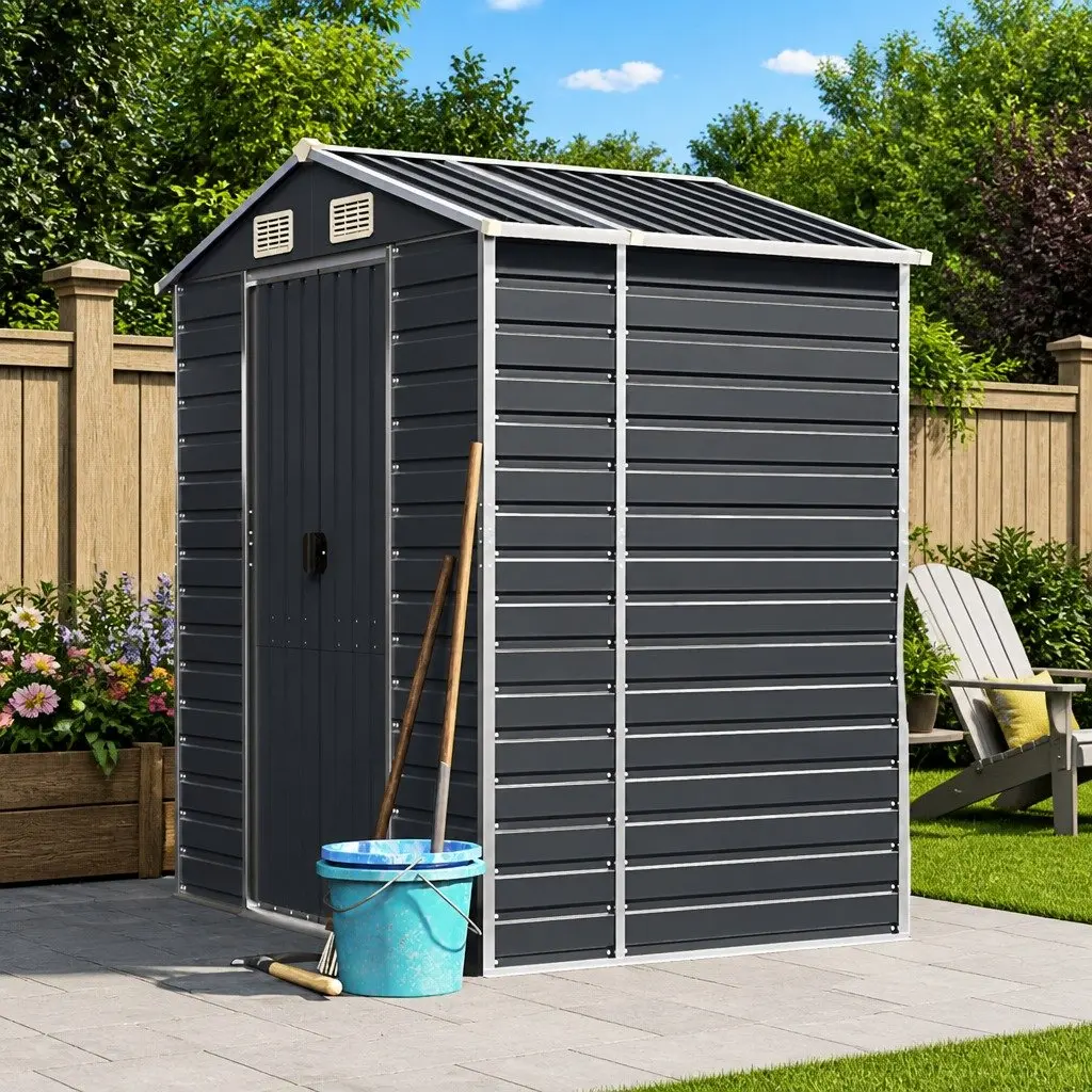 Garden Shed Anthracite 191x130x198 cm Galvanised Steel Outdoor Storage Structure