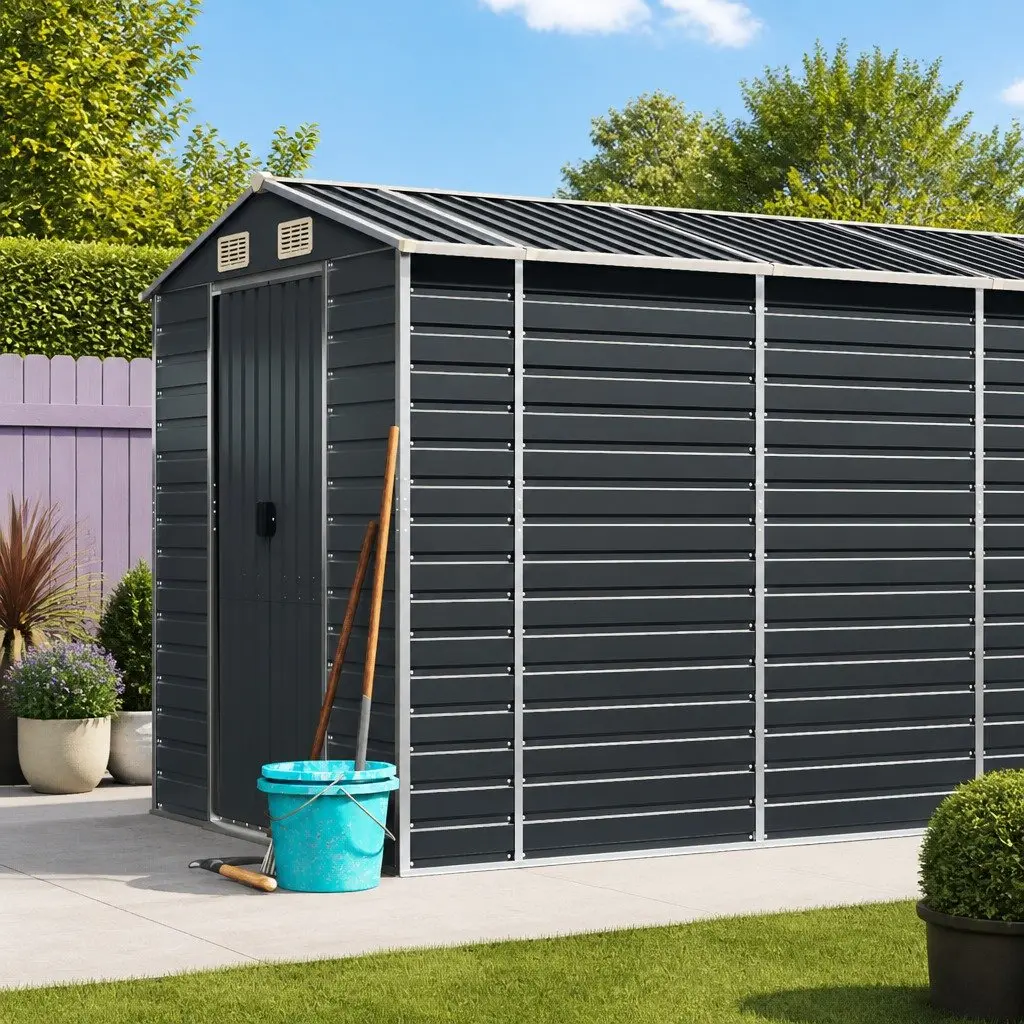 Garden Shed Anthracite 191x725x198cm Galvanised Steel Outdoor Storage Tool House