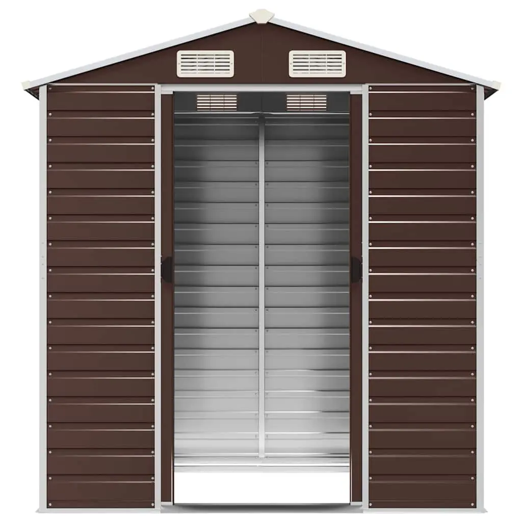 Garden Shed Brown 191x130x198 cm Galvanised Steel Outdoor Storage Tool House