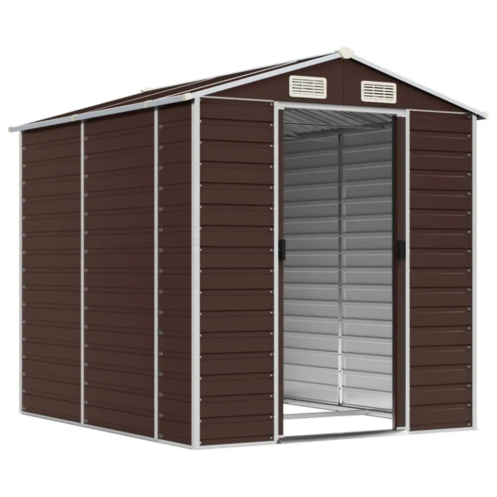Garden Shed Brown Metal Outdoor Storage Tool House with Sloping Roof