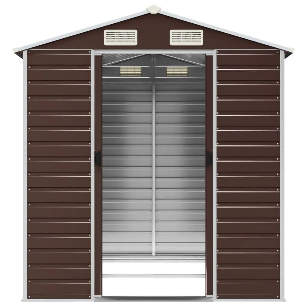 Garden Shed Brown Metal Outdoor Storage Tool House with Sloping Roof