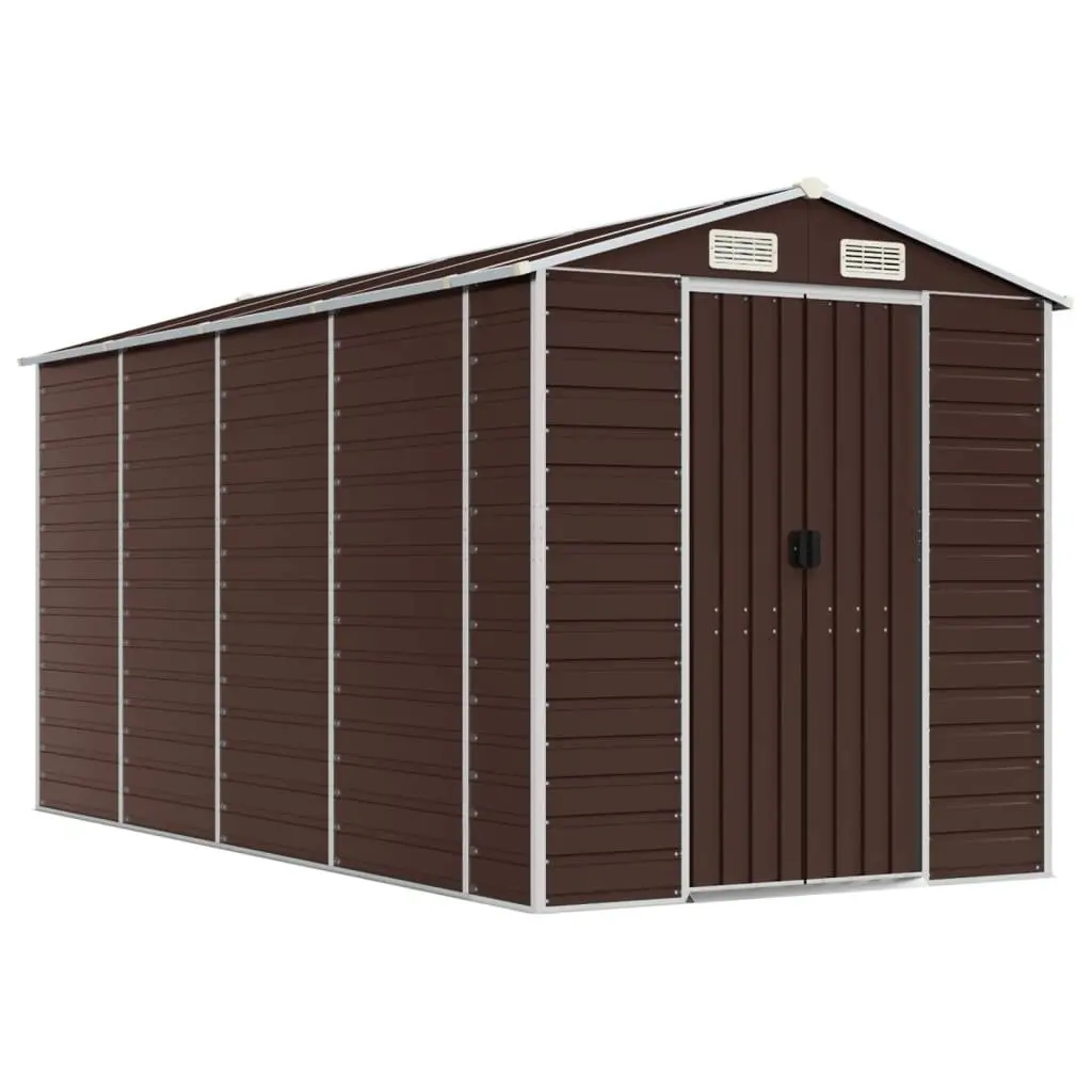 Garden Shed Brown 191x385x198 cm Galvanised Steel Outdoor Storage Tool House