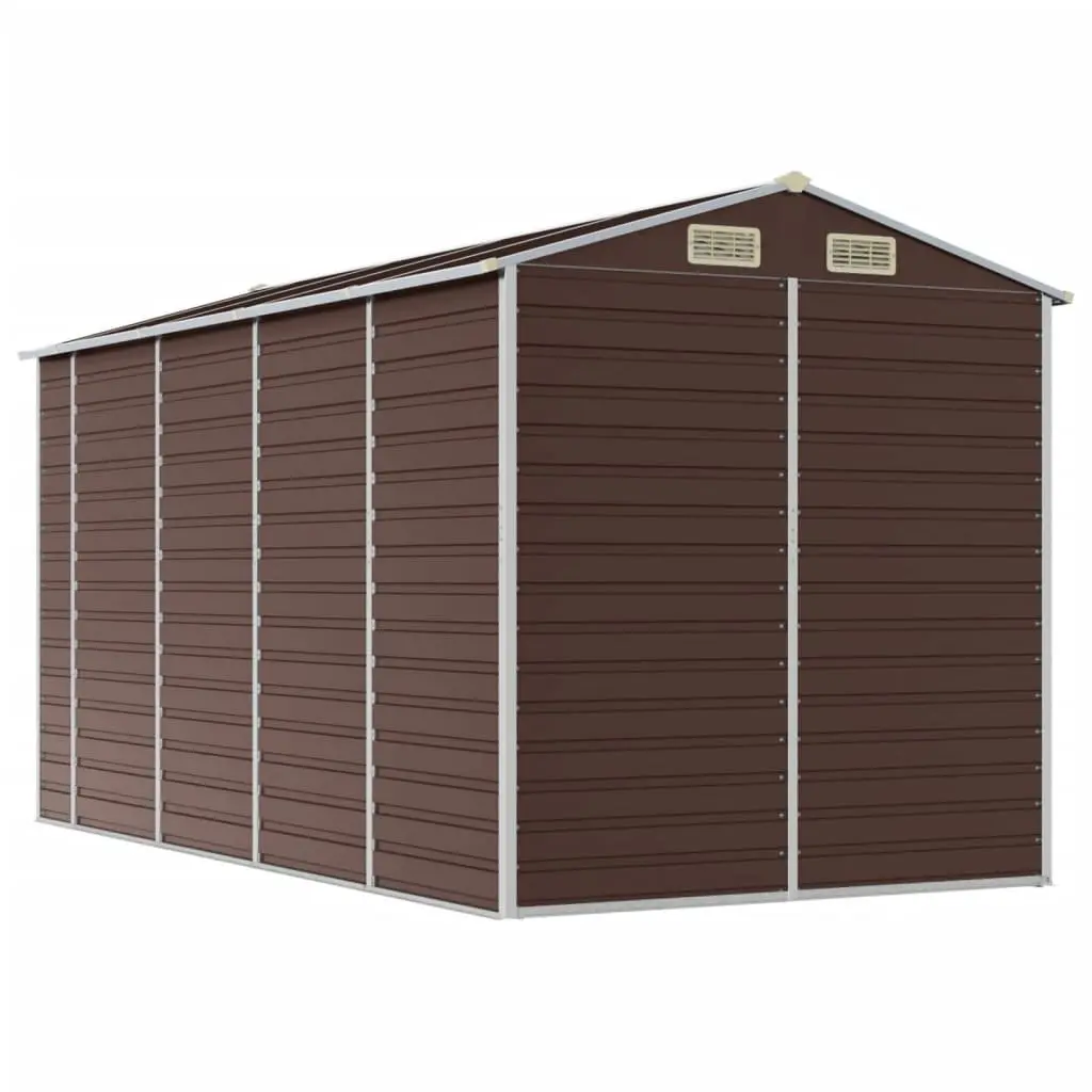 Garden Shed Brown 191x385x198 cm Galvanised Steel Outdoor Storage Tool House