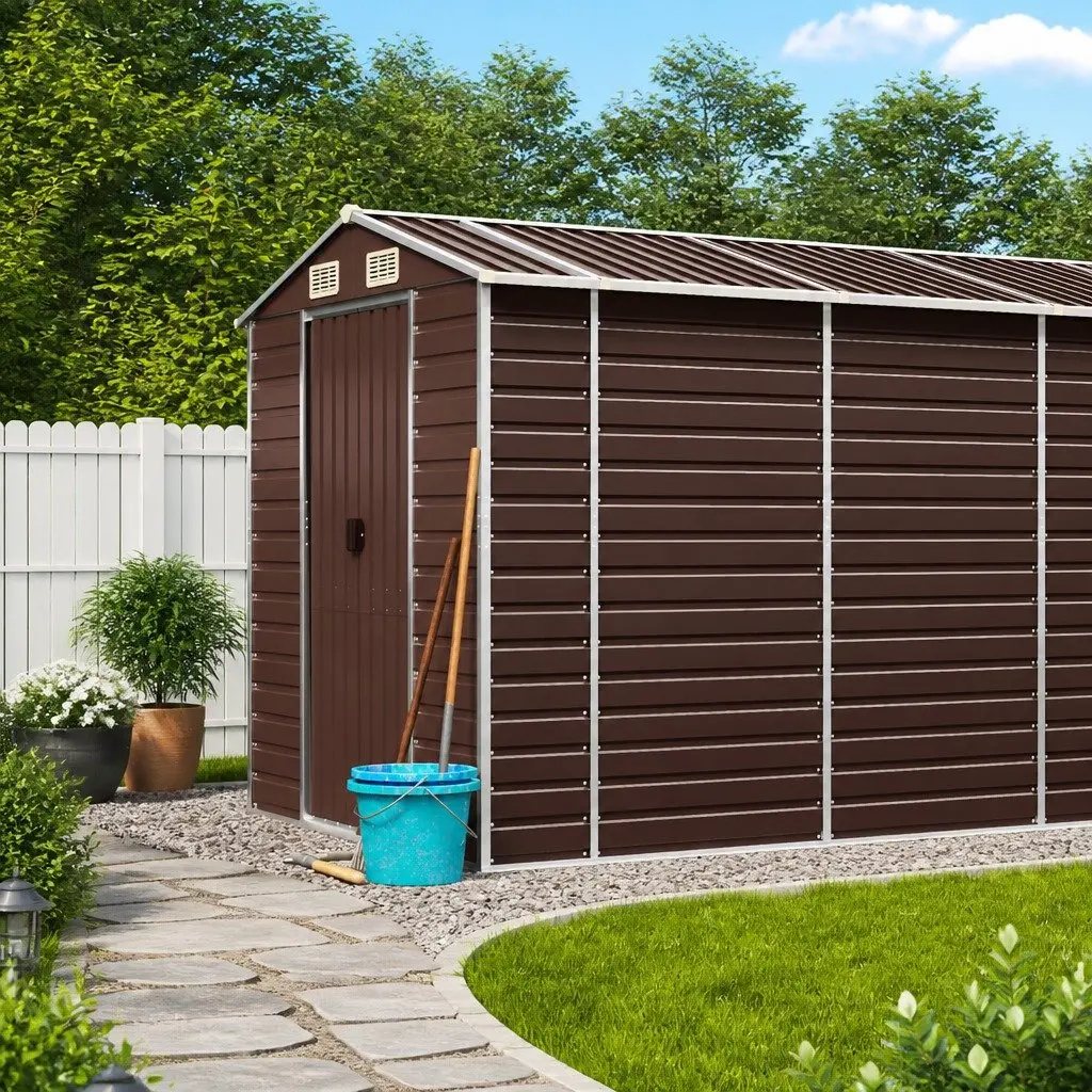 Garden Shed Brown 191x470x198cm Galvanised Steel Outdoor Storage Tool House