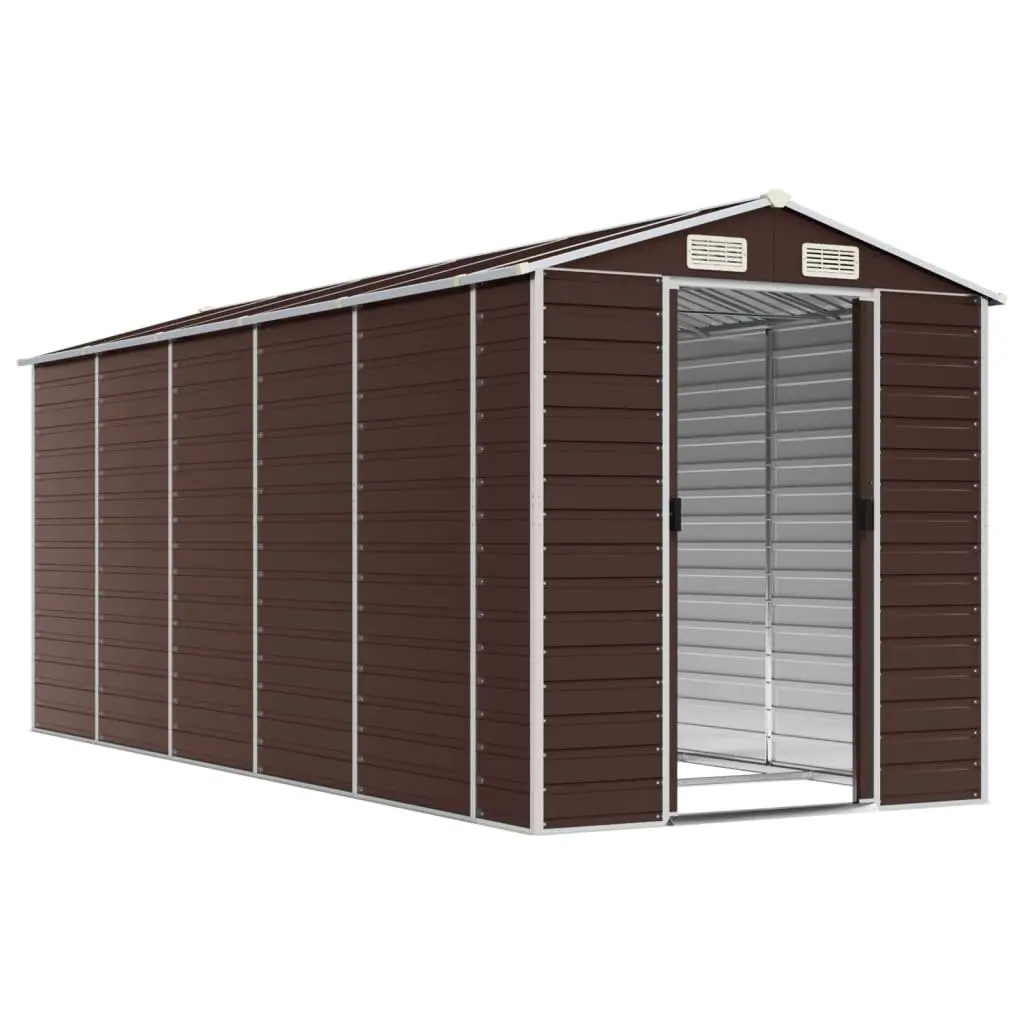 Garden Shed Brown 191x470x198cm Galvanised Steel Outdoor Storage Tool House
