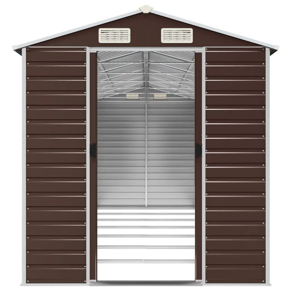 Garden Shed Brown 191x640x198 cm Galvanised Steel Outdoor Storage Tool House