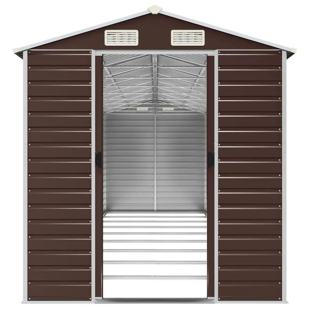 Garden Shed Brown 191x810x198 cm Galvanised Steel Outdoor Storage Tool House