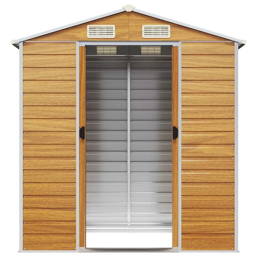 Garden Shed Galvanised Steel Outdoor Storage Tool House Brown 191x130x198cm