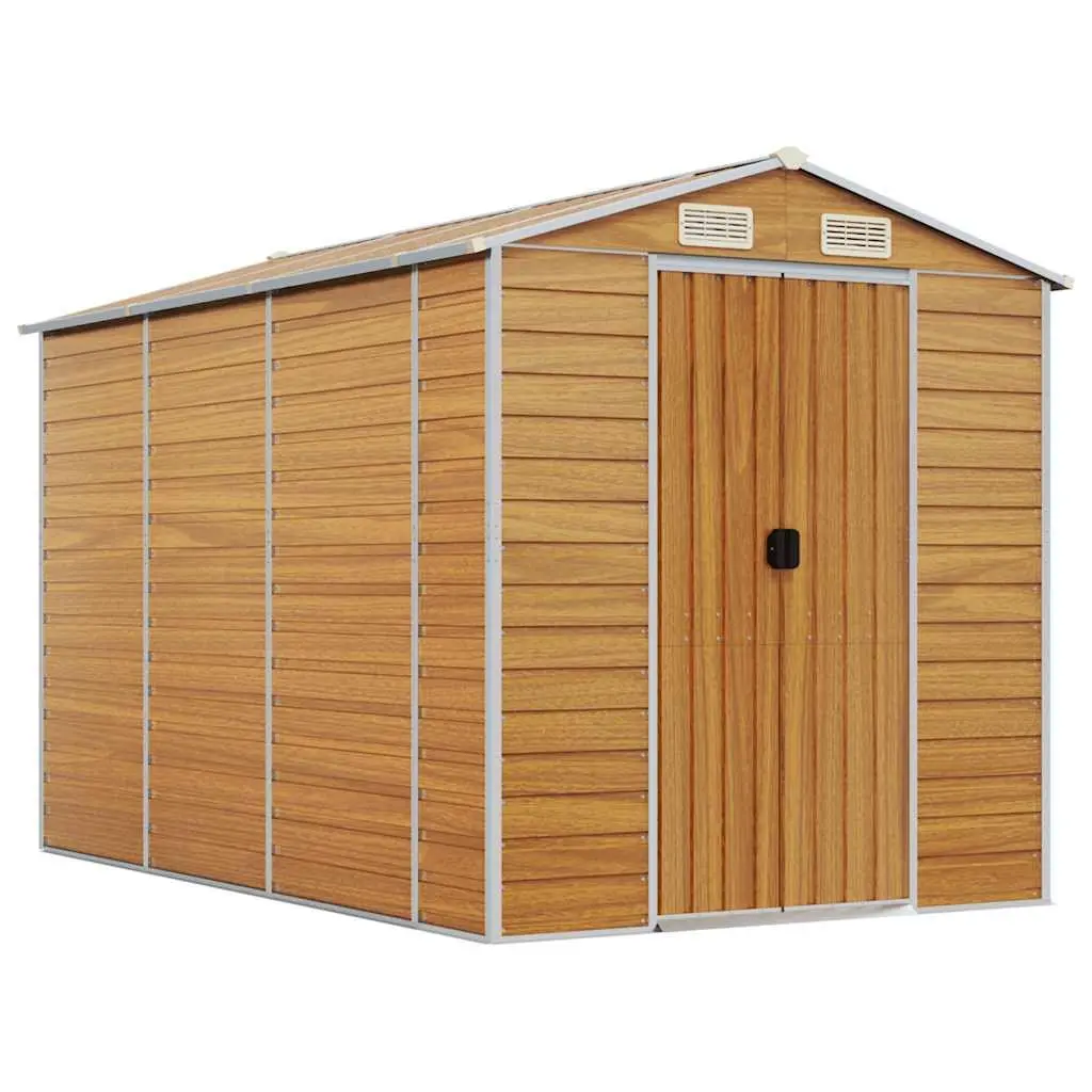 Garden Shed Brown Galvanised Steel Outdoor Storage Tool House with Air Vents and Sloping Roof