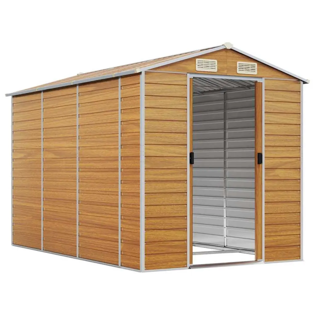 Garden Shed Brown Galvanised Steel Outdoor Storage Tool House with Air Vents and Sloping Roof