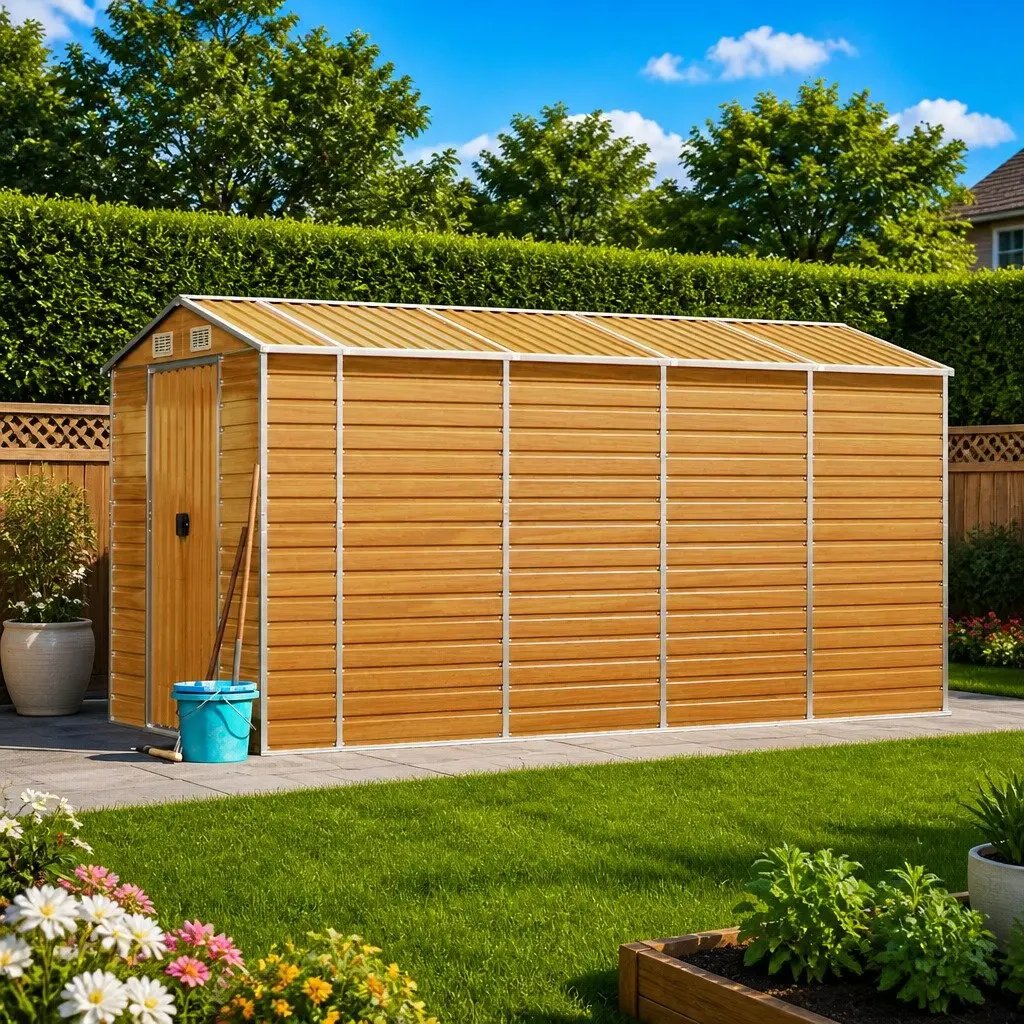 Garden Shed Brown Outdoor Storage Metal Tool House Galvanised Steel Structure