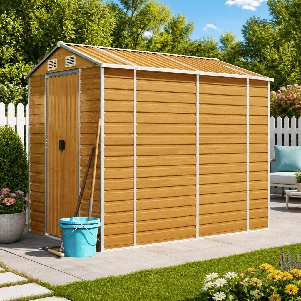 Garden Shed Brown Galvanised Steel 191x555x198 cm Robust Outdoor Storage