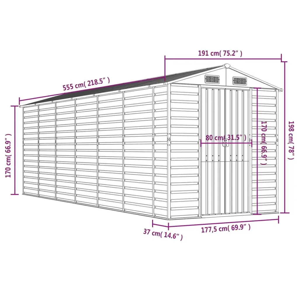 Garden Shed Brown Galvanised Steel 191x555x198 cm Robust Outdoor Storage