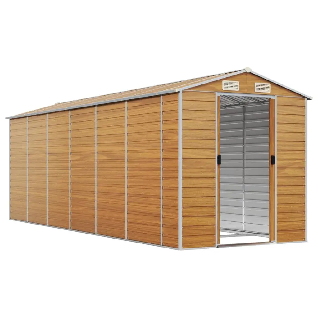 Garden Shed Brown Galvanised Steel 191x555x198 cm Robust Outdoor Storage