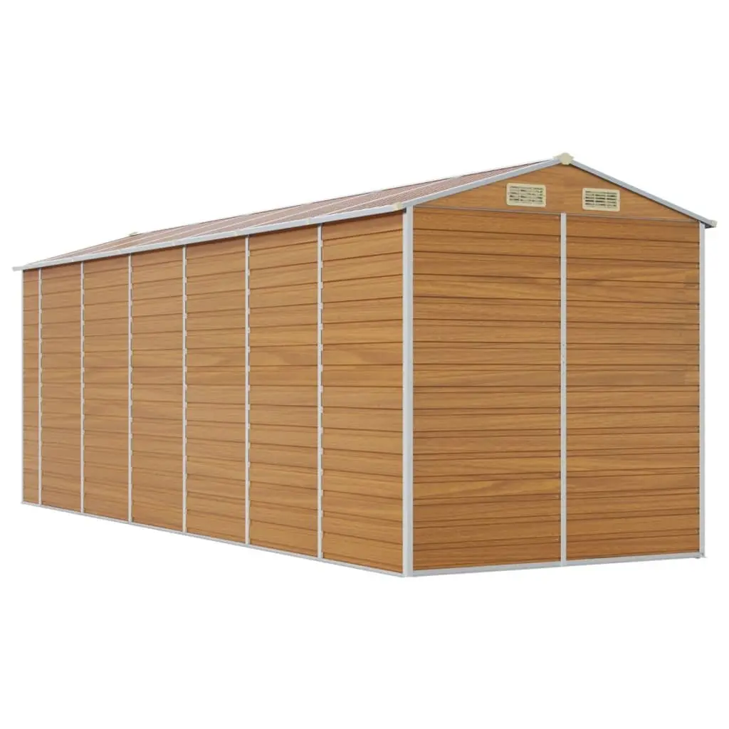 Garden Shed Brown Galvanised Steel 191x555x198 cm Robust Outdoor Storage