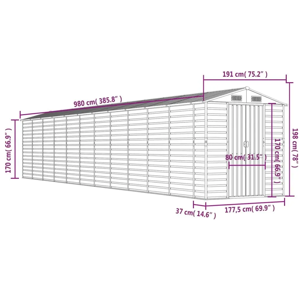 Garden Shed Outdoor Storage Brown Galvanised Steel with Ventilation Handles