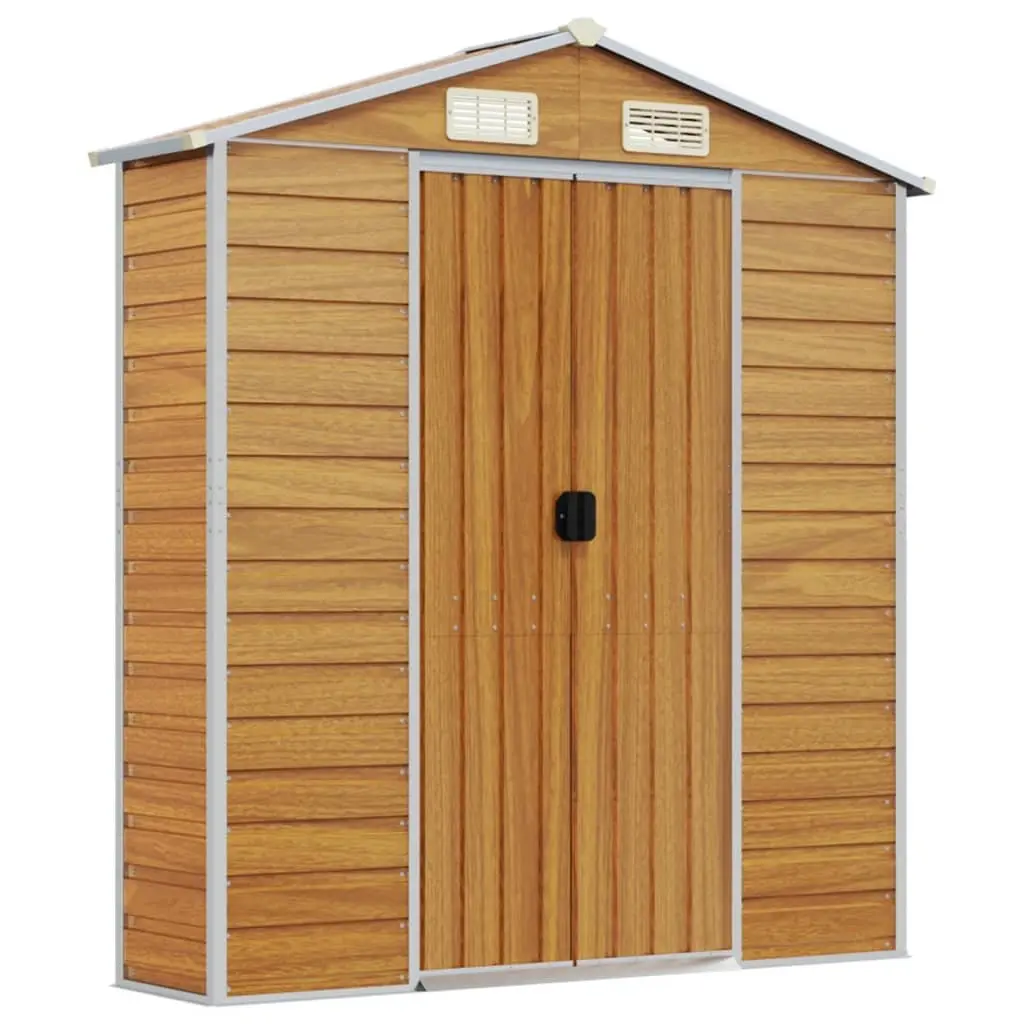Garden Shed Outdoor Storage Brown Galvanised Steel with Ventilation Handles