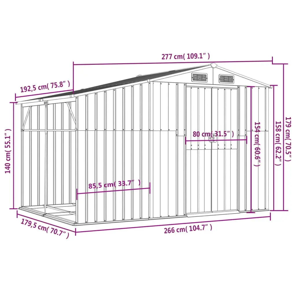 Garden Shed Green 277x192.5x179cm Galvanised Steel Outdoor Storage Tool House