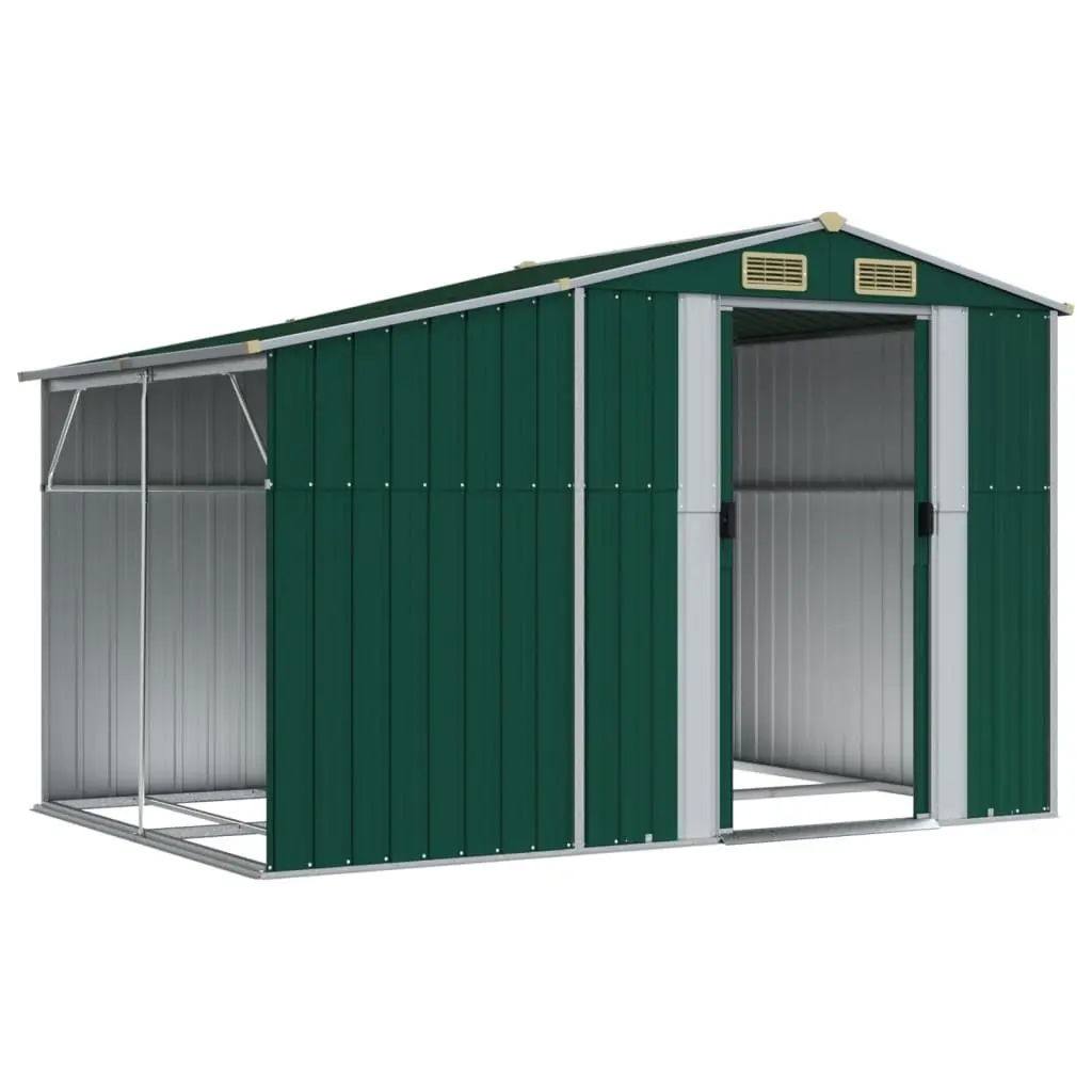 Garden Shed Green 277x192.5x179cm Galvanised Steel Outdoor Storage Tool House