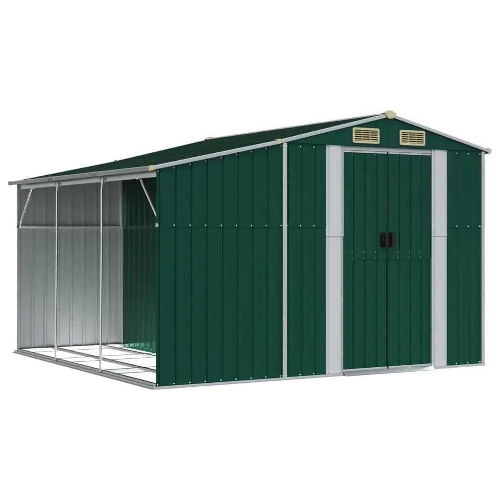 Garden Shed Green Galvanised Steel Outdoor Storage Tool House 277x279x179cm Robust Air Vents Sloping Roof