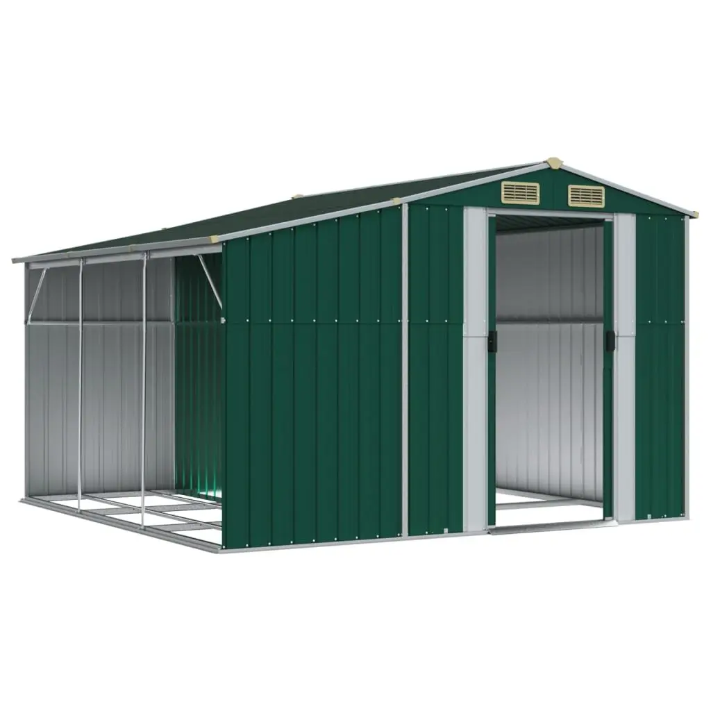 Garden Shed Green Galvanised Steel Outdoor Storage Tool House 277x279x179cm Robust Air Vents Sloping Roof