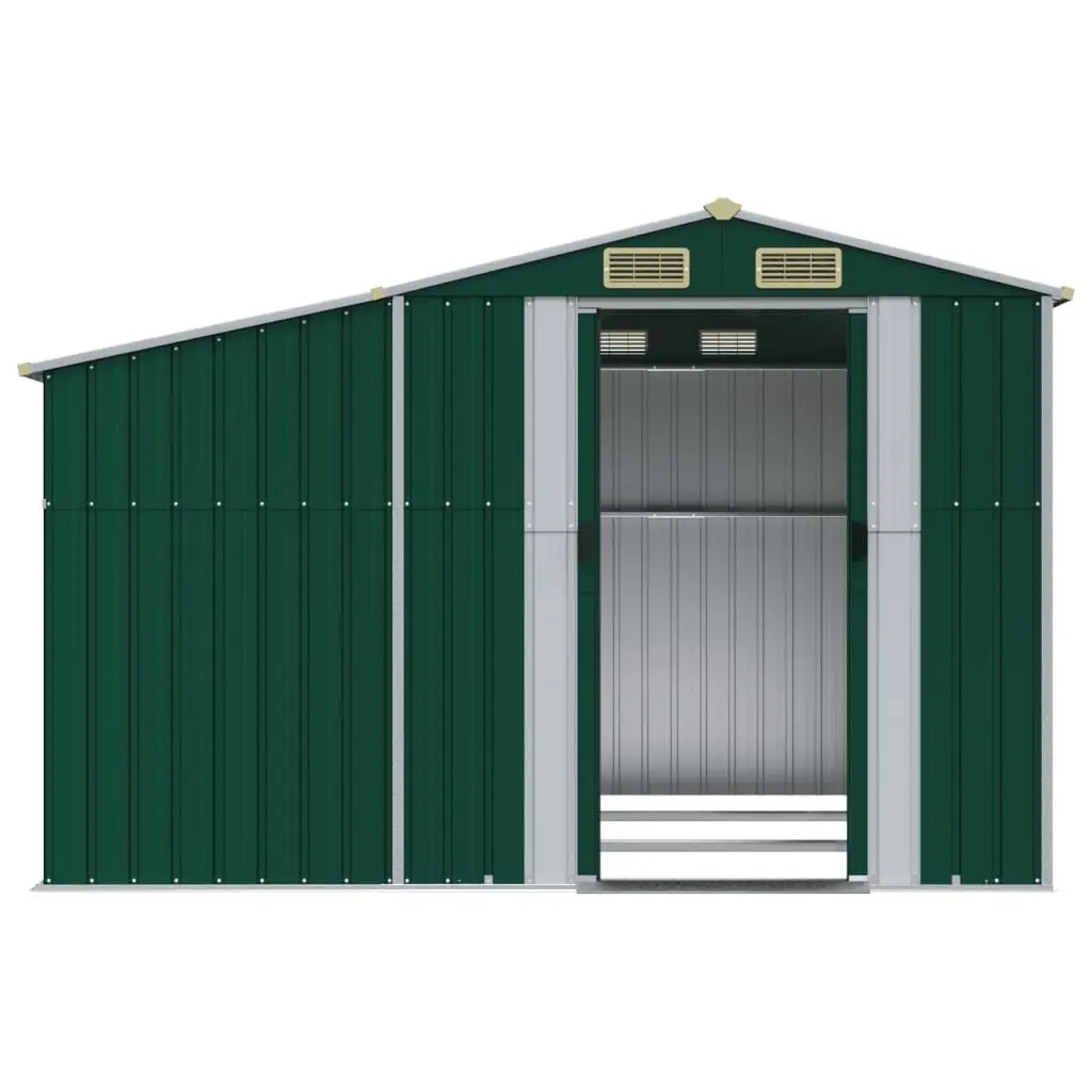 Garden Shed Green Galvanised Steel Outdoor Storage Tool House 277x279x179cm Robust Air Vents Sloping Roof